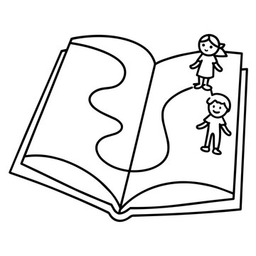 growth mindset lineart open book with path leading forward learning journal hand drawn black and white outline