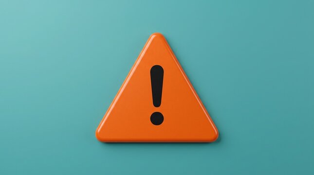 Orange warning sign triangle with black exclamation mark icon, a vibrant 3D