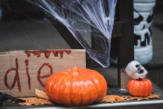 Enchanting Halloween decorations on a spooky porch inviting autumn festivities