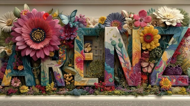 Artistic Floral Letters Spell Out ARTZ with Vibrant Blooms and Butterflies.