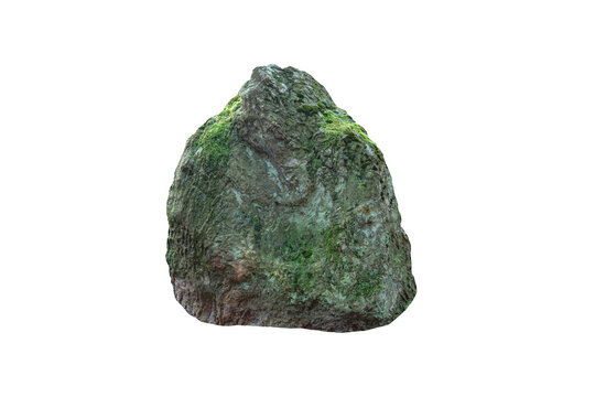 Large mossy rock boulder isolated on white background