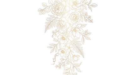 Naklejka premium Luxury gold line art floral cascading arrangement with roses