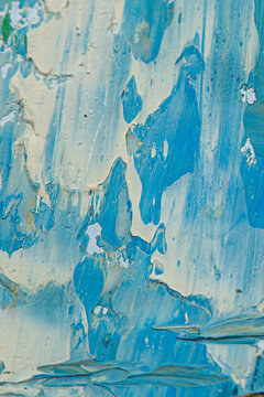 Abstract oil paint texture background full frame close up. Artistic impasto palette with thick strokes of blue and orange acrylic paint. Creative arts and design concept.