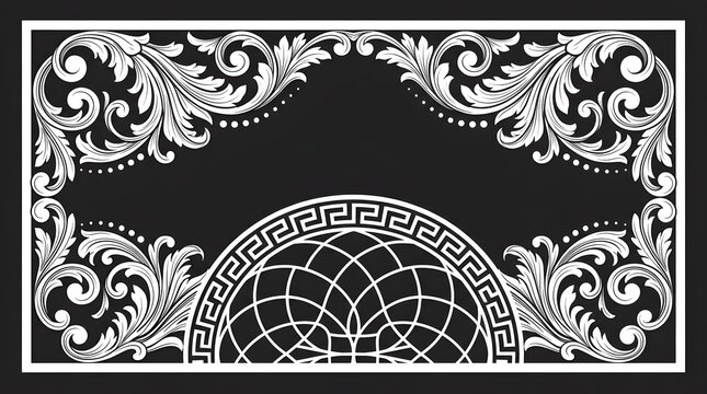 Decorative frame with baroque floral ornaments and greek meander pattern