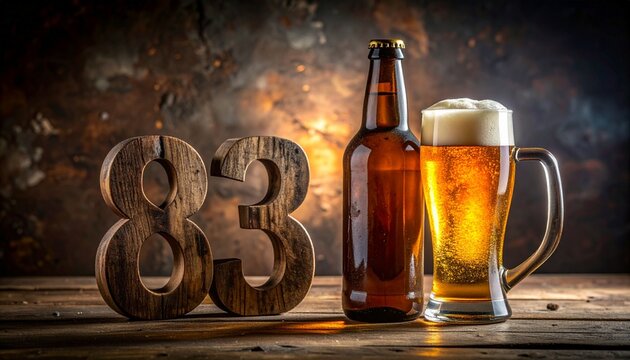 Rustic Beer Bottle and Glass with Number 83 &ndash; Birthday and Anniversary Celebration