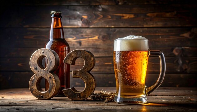 Rustic Beer Bottle and Glass with Number 83 &ndash; Birthday and Anniversary Celebration