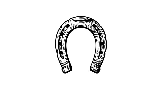 Vintage Engraved Horseshoe Illustration - Lucky Charm Symbol of Good Fortune and Western Culture
