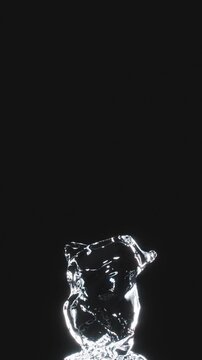 Closeup slow motion Water splashing flow tornado spin  isolate on black background. 3D animation. 4K. Vertical.	
