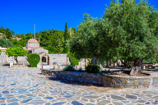 Historic Moni Thari Monastery Surrounded by Nature on Rhodes Island, Greece
