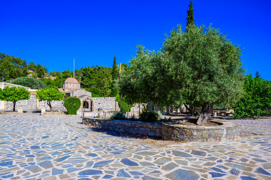 Historic Moni Thari Monastery Surrounded by Nature on Rhodes Island, Greece