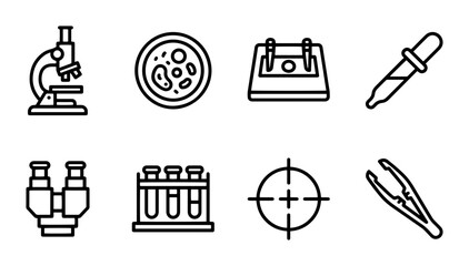 Fototapeta premium Science Lab Icons, Medical Research Symbols, Biology Equipment Graphics, Healthcare Technology Vector Set