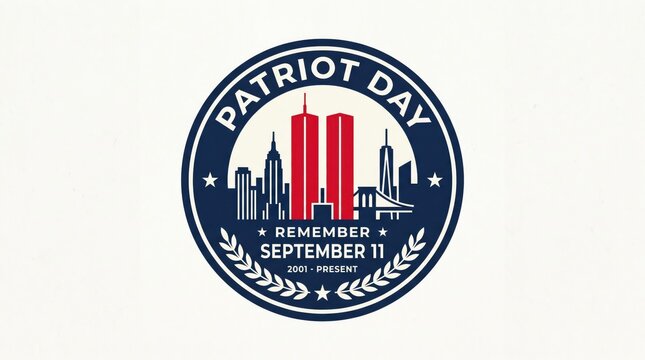 Commemorative Patriot Day Emblem Featuring Iconic Skyline Silhouettes And September Eleventh Remembrance Text In A Professional Circular Design