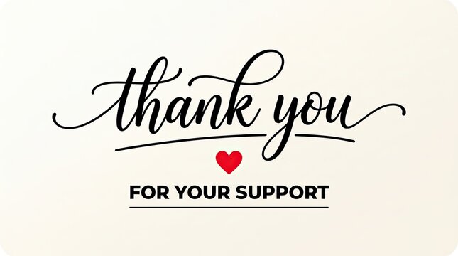 Elegant hand lettered thank you message with a small red heart illustration