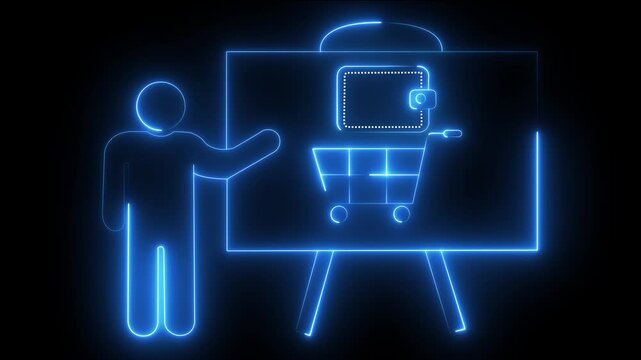 Neon digital presentation of online shopping and e-commerce payment concepts