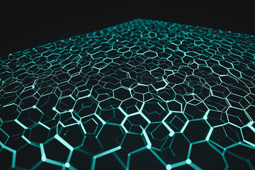 Fototapeta premium Network of Glowing Teal Nodes Arranged in a Geometric Grid