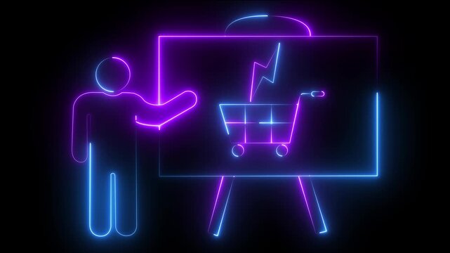 Neon e-commerce presentation digital marketing and online shopping concept