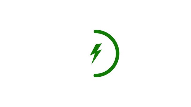 Green Lightning Bolt Circle Icon Animation on White Background 4 k video...