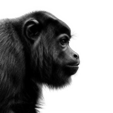 Halftone Brown Howler Monkey Profile with Selective Focus during Studio Lighting Isolated on transparent background