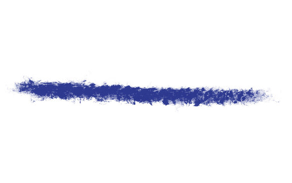 Blue crayon stroke on white background, textured wax pencil line, artistic cobalt blue drawing element for creative design