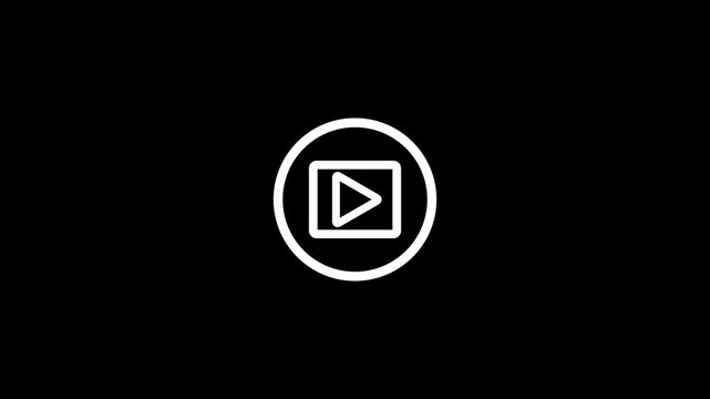 White Line Video Player Circle Icon Motion Graphic on Black Background animation...