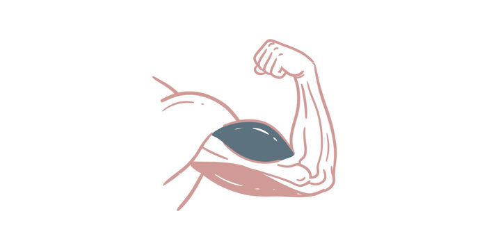 Illustration of a muscular arm flexing with a focus on biceps strength.