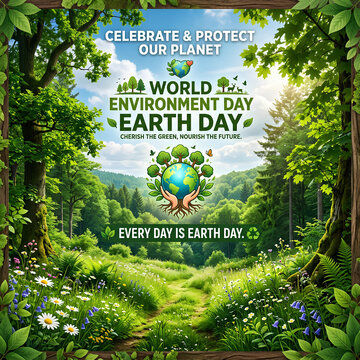 World Environment Day lush forest landscape illustration.