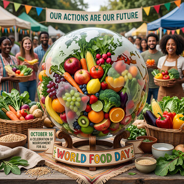 World Food Day globe filled with produce.