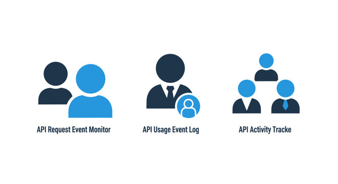 Set of api monitoring and activity tracking vector icons featuring user request events usage log workflow tracking activity management connection business technology software development