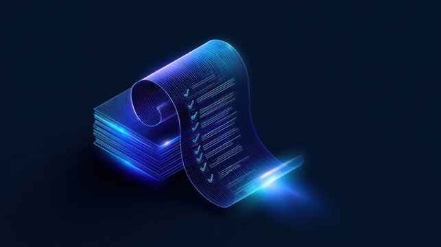 Digital checklist document with glowing neon effect
