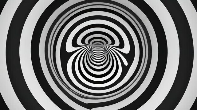 Mesmerizing black and white optical illusion with concentric hypnotic tunnel circles creating a dizzying depth effect