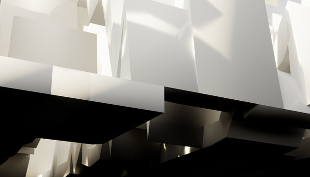 Abstract geometric 3d shapes with contrasting black and white shadows