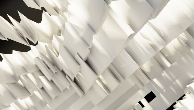 Abstract 3d geometric shapes with sharp white angular planes
