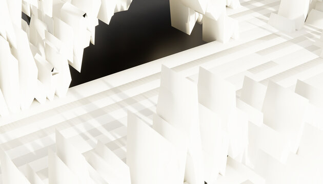 White paper architectural model showcasing abstract geometric urban