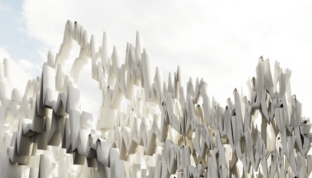 Abstract white geometric sculpture with sharp angles and modern design