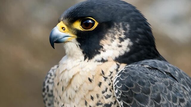 A sharp and detailed capturing the intensity of a falcon's expression.