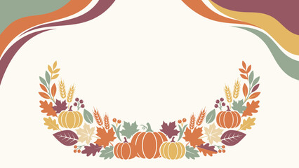 Fototapeta premium Autumn Harvest Pumpkin Border Background. Flat vector illustration.