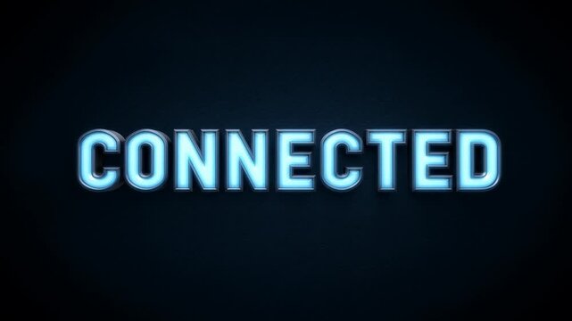 Metallic connect text with blue lightning bolt on dark background