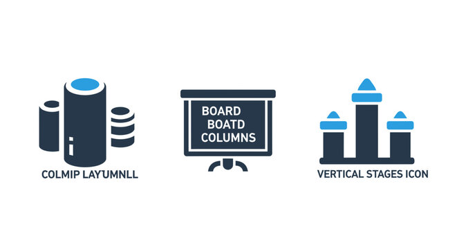 Database columns board layout and vertical stages vector icon set with database vertical structure management presentation technology software business workflow planning organization