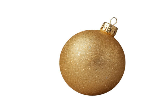 Glittering golden Christmas bauble ornament with hanging cap