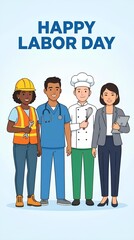Obraz premium Diverse Group of Professionals Standing Together Celebrating Labor Day