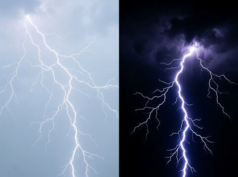 Dramatic lightning bolt strikes during a stormy night sky