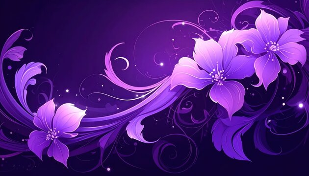 Purple floral illustration with glowing swirls and elegant flowers