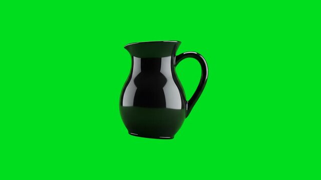 A sleek dark ceramic pitcher centered against a vibrant green chroma background