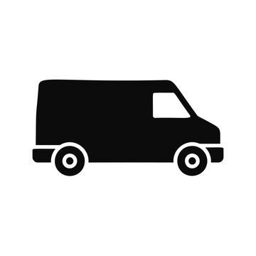 Black silhouette of a delivery van on a white background