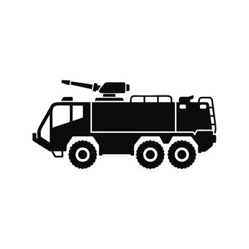 Airport fire truck silhouette icon for emergency rescue services