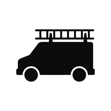 Black silhouette of a service van with a ladder on the roof