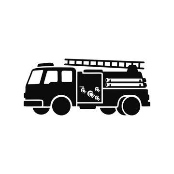 Silhouette of a fire engine with emergency ladder and rescue gear