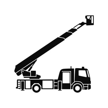 Silhouette of a truck mounted aerial work platform with boom lift