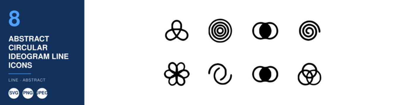 Circular Ideogram Line Icons Set, Abstract Design Elements. Minimalist Vector Illustrations, Graphic Design Concept.