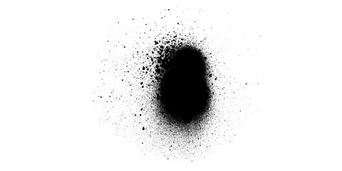 Fototapeta premium Black Spray Paint Splatter Round Blob with Dense Scattered Dots and Specks on White Background, Grunge Ink Texture, Distressed Aerosol Spray Spatter Design for Overlay Element